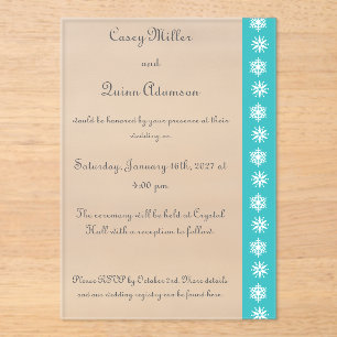 Invitaciones Acrílicas Copos de Nieve de Invierno en Turquesa Boda Acríli