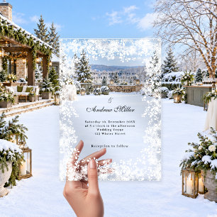 Invitaciones Acrílicas Copos de nieve guión invierno boda claro