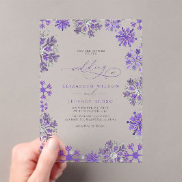 Invitaciones Acrílicas Copos de nieve plata púrpura Navidad invierno boda