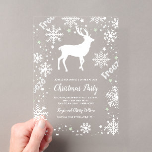 Invitaciones Acrílicas Copos de nieve reno claro fiesta de Navidad