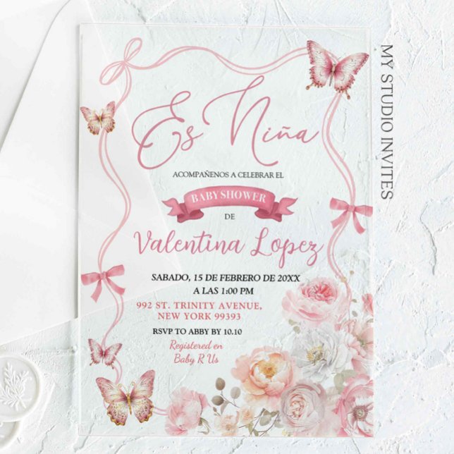 Invitaciones Acrílicas Coqueta rosa mariposa es niña (Subido por el creador)