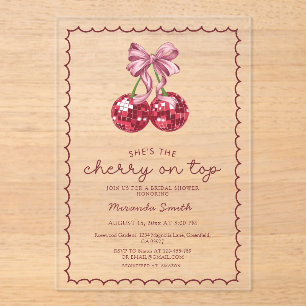 Invitaciones Acrílicas Coquette Bow Cherry En La Ducha Británica Superior