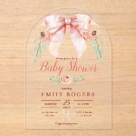 Invitaciones Acrílicas Coquette Bow Floral Baby Shower