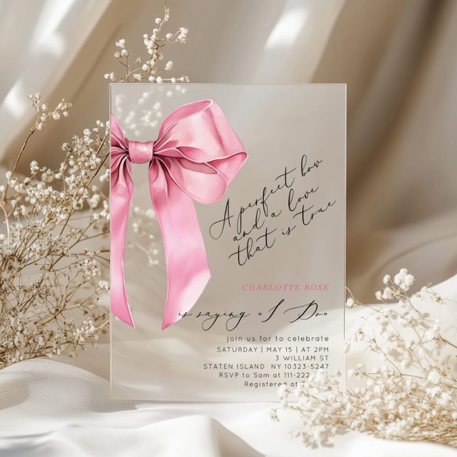Invitaciones Acrílicas Coquette Bow Rosa Elegant Bridal Shower (Subido por el creador)