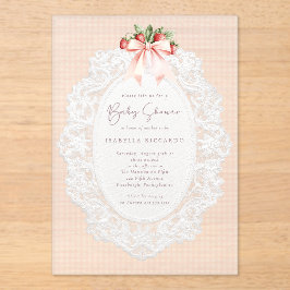 Invitaciones Acrílicas Coquette Bow Stawberries Lace Baby Shower 