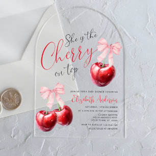 Invitaciones Acrílicas Coquette Cherry en Top Baby Shower