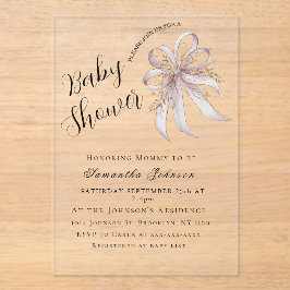 Invitaciones Acrílicas Coquette purple bow baby shower 