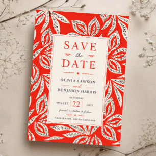 Invitaciones Acrílicas Coral Red Botanical Modern Tropical Elegant Leaf