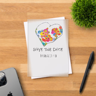 Invitaciones Acrílicas Corazón Caprichoso Colorido para Guardar la Fecha