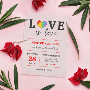 Invitaciones Acrílicas Corazón de acuarela El amor es amor Boda gay lésbi