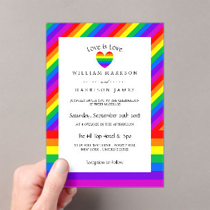 Invitaciones Acrílicas Corazón de Arcoíris Amor es Amor Boda
