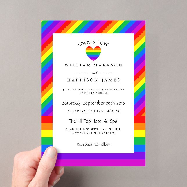 Invitaciones Acrílicas Corazón de Arcoíris Amor es Amor Boda (Insitu (portátil))