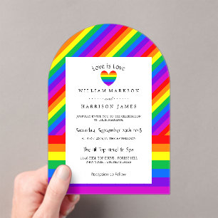 Invitaciones Acrílicas Corazón de Arcoíris Amor es Amor Boda