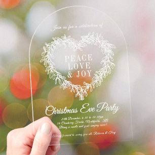 Invitaciones Acrílicas Corazón de muérdago de arte de fiesta de Navidad
