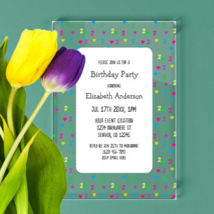 Invitaciones Acrílicas Corazones arcoiris segundo cumpleaños