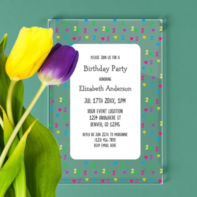 Invitaciones Acrílicas Corazones arcoiris segundo cumpleaños (Subido por el creador)
