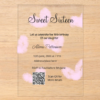 Invitaciones Acrílicas Corazones de acuarela rosa Cumpleaños dulces dieci