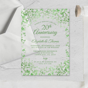 Invitaciones Acrílicas Corazones de Acuarela Verde 20º Aniversario de Bod