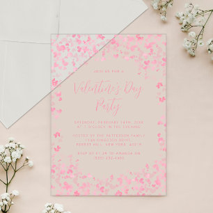 Invitaciones Acrílicas Corazones de amor con acuarela rosa para fiesta de