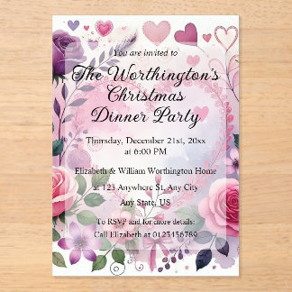 Invitaciones Acrílicas Corazones de rosas flor de San Valentín acuarela p