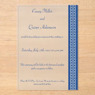 Invitaciones Acrílicas Corazones de Tejido Celta en Azul Acrílico para Bo