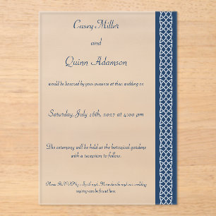Invitaciones Acrílicas Corazones de Tejido Celta en Boda de Acrílico Azul