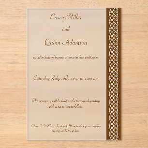 Invitaciones Acrílicas Corazones de Tejido Celta en Chocolate Acrílico de