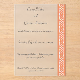 Invitaciones Acrílicas Corazones de Tejido Celta en Coral Acrílico Boda