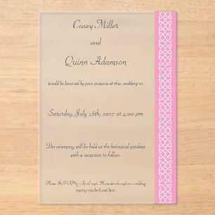 Invitaciones Acrílicas Corazones de Tejido Celta en Rosa Pétalo Acrílico