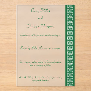Invitaciones Acrílicas Corazones de Tejido Celta en Verde Acrílico de Bod