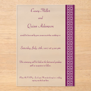 Invitaciones Acrílicas Corazones de Tejido Celta en Vino Boda Acrílica