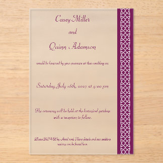 Invitaciones Acrílicas Corazones de Tejido Celta en Vino Boda Acrílica