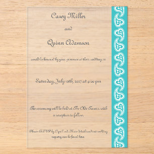 Invitaciones Acrílicas Corazones Dulces Paisley en Acrílico de Boda Turqu