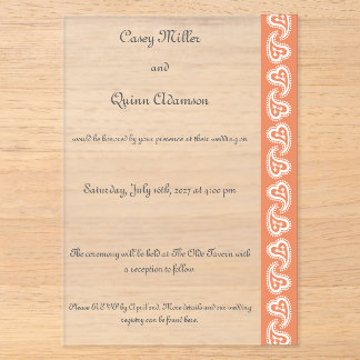 Invitaciones Acrílicas Corazones Paisley Dulces en Acrílico de Boda Coral
