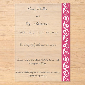 Invitaciones Acrílicas Corazones Paisley Dulces en Acrílico de Frambuesa