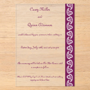 Invitaciones Acrílicas Corazones Paisley Dulces en Vino Acrílico de Boda