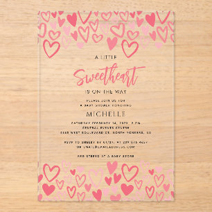 Invitaciones Acrílicas Corazones rosados Chica Baby Shower