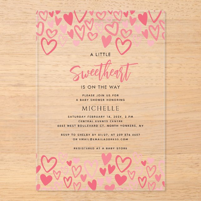 Invitaciones Acrílicas Corazones rosados Chica Baby Shower (Anverso)