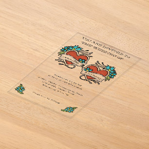 Invitaciones Acrílicas Corazones Tatuados Gráfico de Boda Tatuada