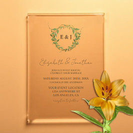 Invitaciones Acrílicas Corona botánica boda tonos terrosos