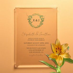 Invitaciones Acrílicas Corona botánica boda tonos terrosos