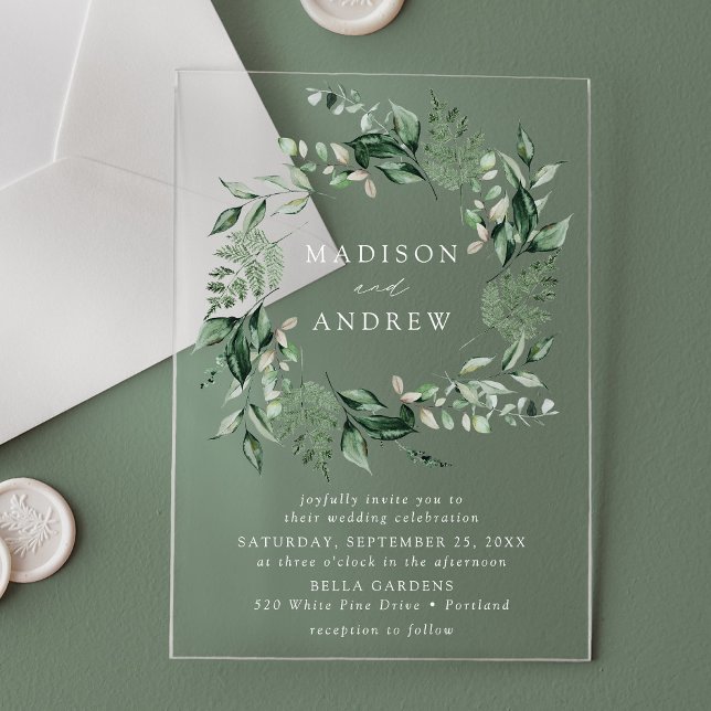 Invitaciones Acrílicas Corona de boda con abundante follaje (Subido por el creador)
