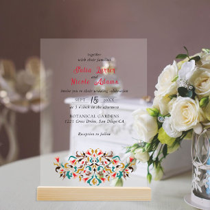 Invitaciones Acrílicas Corona de Boda Floral Romántica Moderna y Elegante