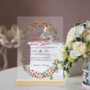Invitaciones Acrílicas Corona de Boda Floral Romántica Moderna y Elegante