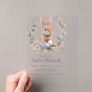Invitaciones Acrílicas Corona de conejito de primavera Brunch de Pascua f
