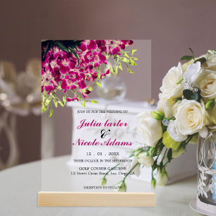 Invitaciones Acrílicas Corona de flores de orquídea silvestre rosa púrpur
