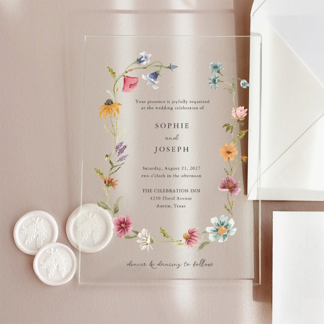 Invitaciones Acrílicas Corona de flores silvestres boho simple | Boda (Subido por el creador)