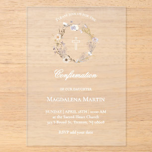 Invitaciones Acrílicas corona de flores silvestres   Confirmación
