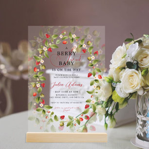 Invitaciones Acrílicas Corona de flores silvestres de fresa dulce roja pa