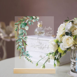 Invitaciones Acrílicas Corona de hoja de eucalipto botánico de otoño Boda